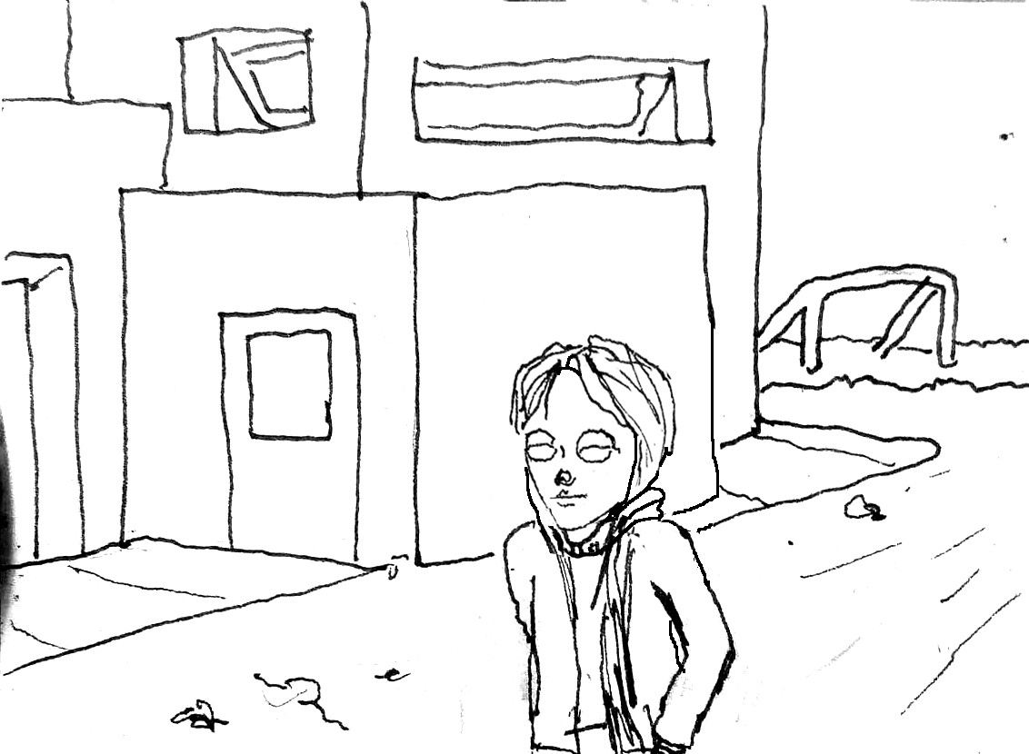 Girl walking by school